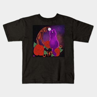 Drippy Moon Cat Tattoo Design (Dark version) Kids T-Shirt